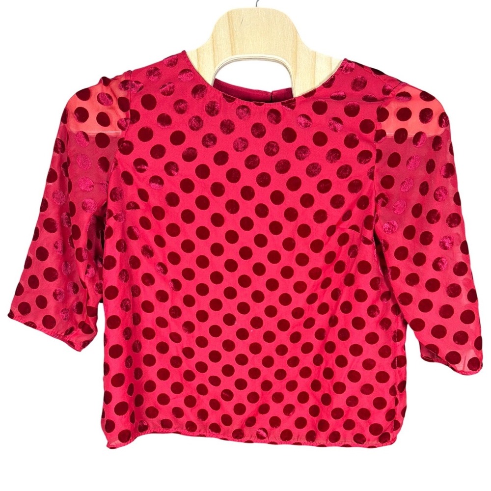RSVP by Talbots Red Velvet Polka Dot Sheer Sleeve Blouse XL Top Holiday Party